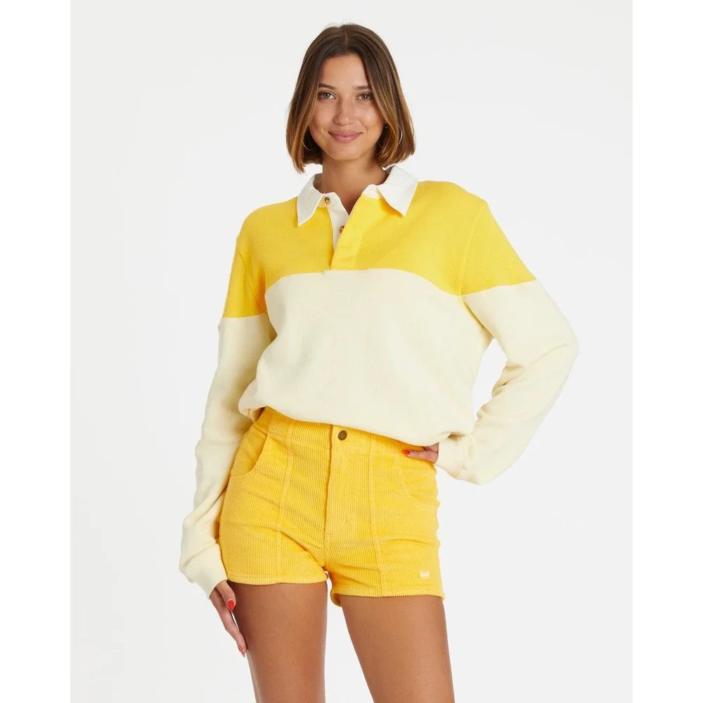 Hammies Corduroy Shorts 24 Yellow Retro 70s Surf High Waist Button Fly Shorties